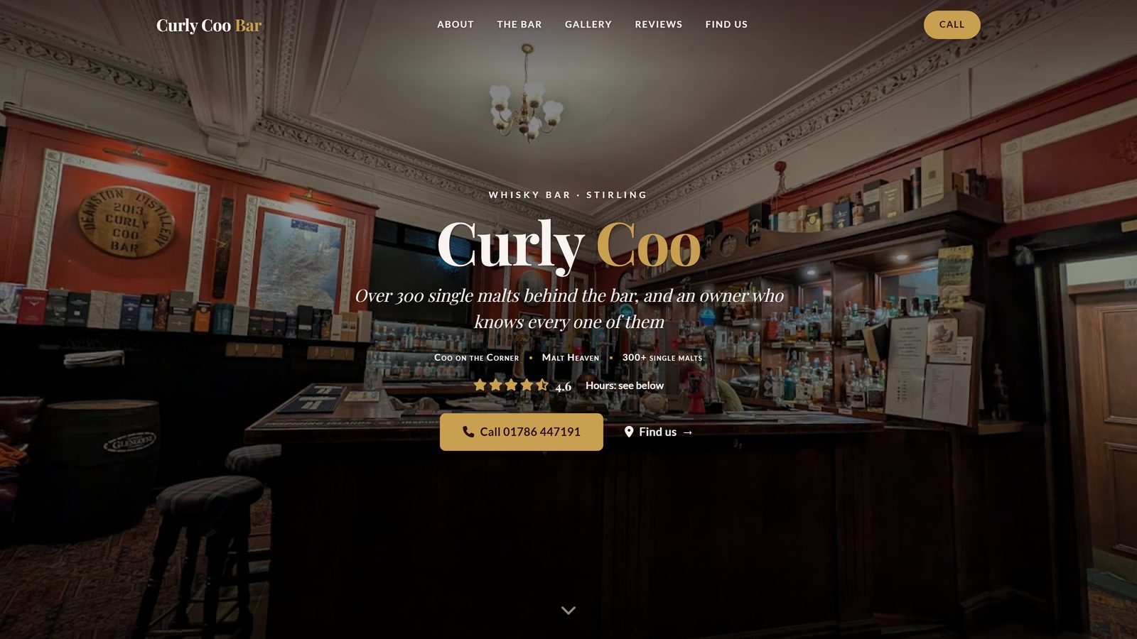 Screenshot of the live Curly Coo Bar website